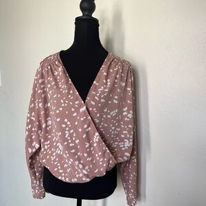 Astr the Label Brown and White Long Sleeve Bodysuit Deep Vee Boho Coastal